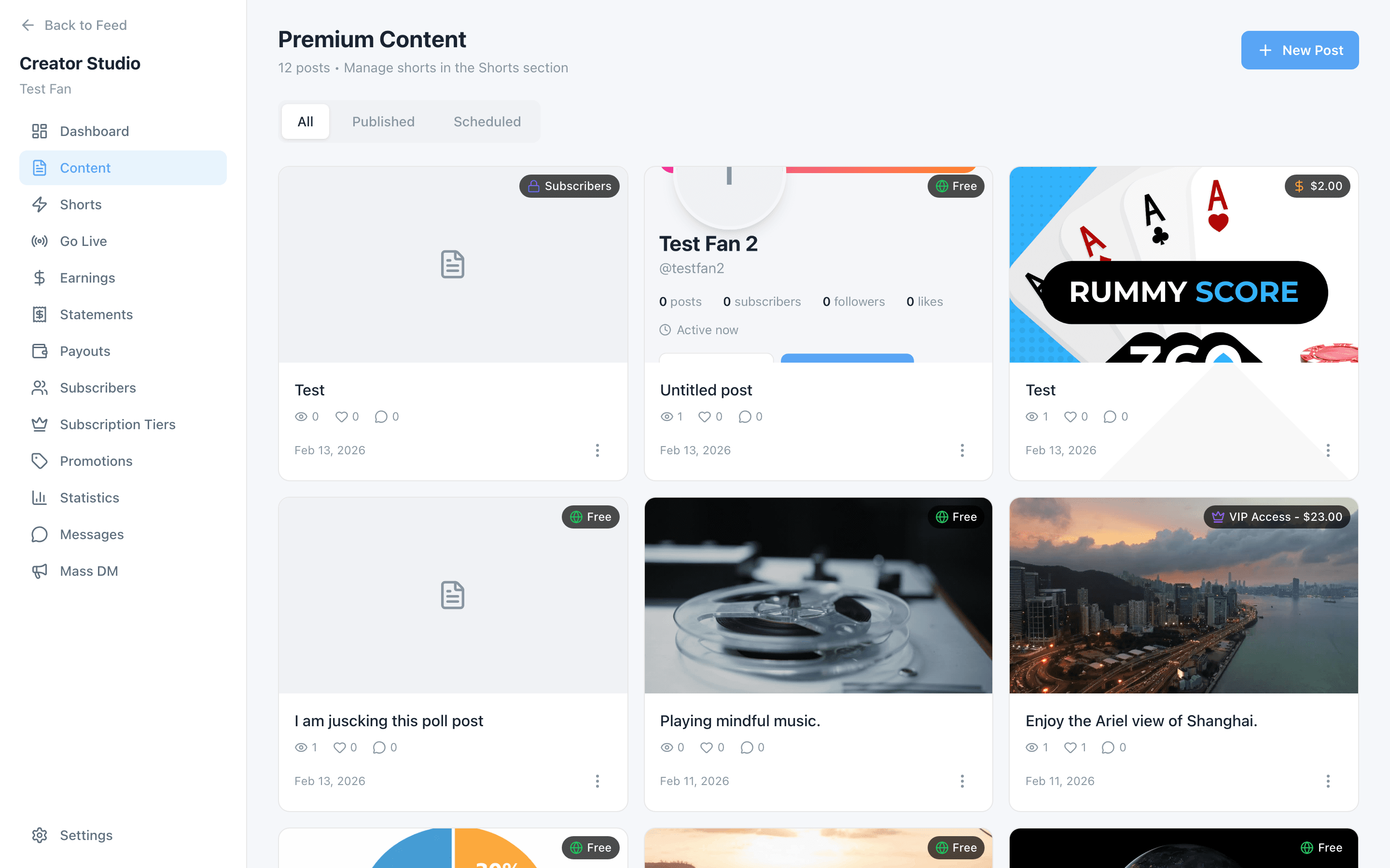 Creator content with free, subscriber, tier-locked and pay-per-view posts