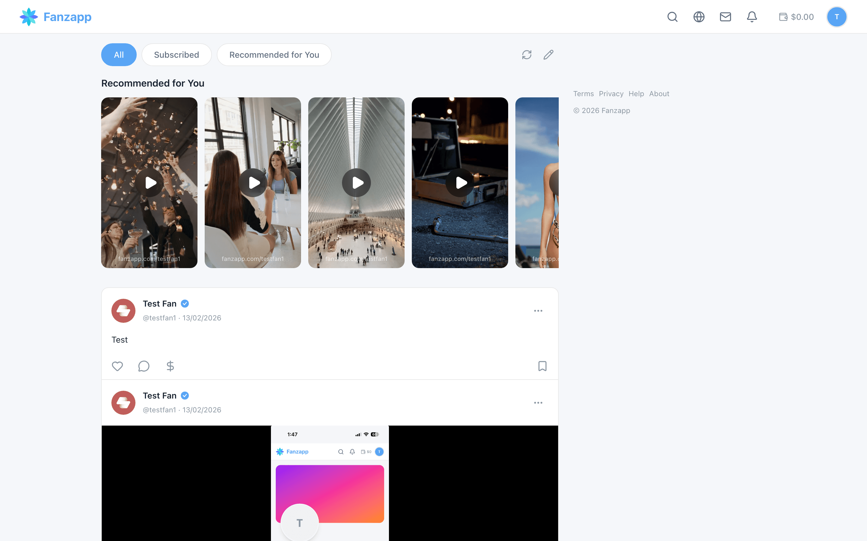 Home feed with Shorts and posts from creators